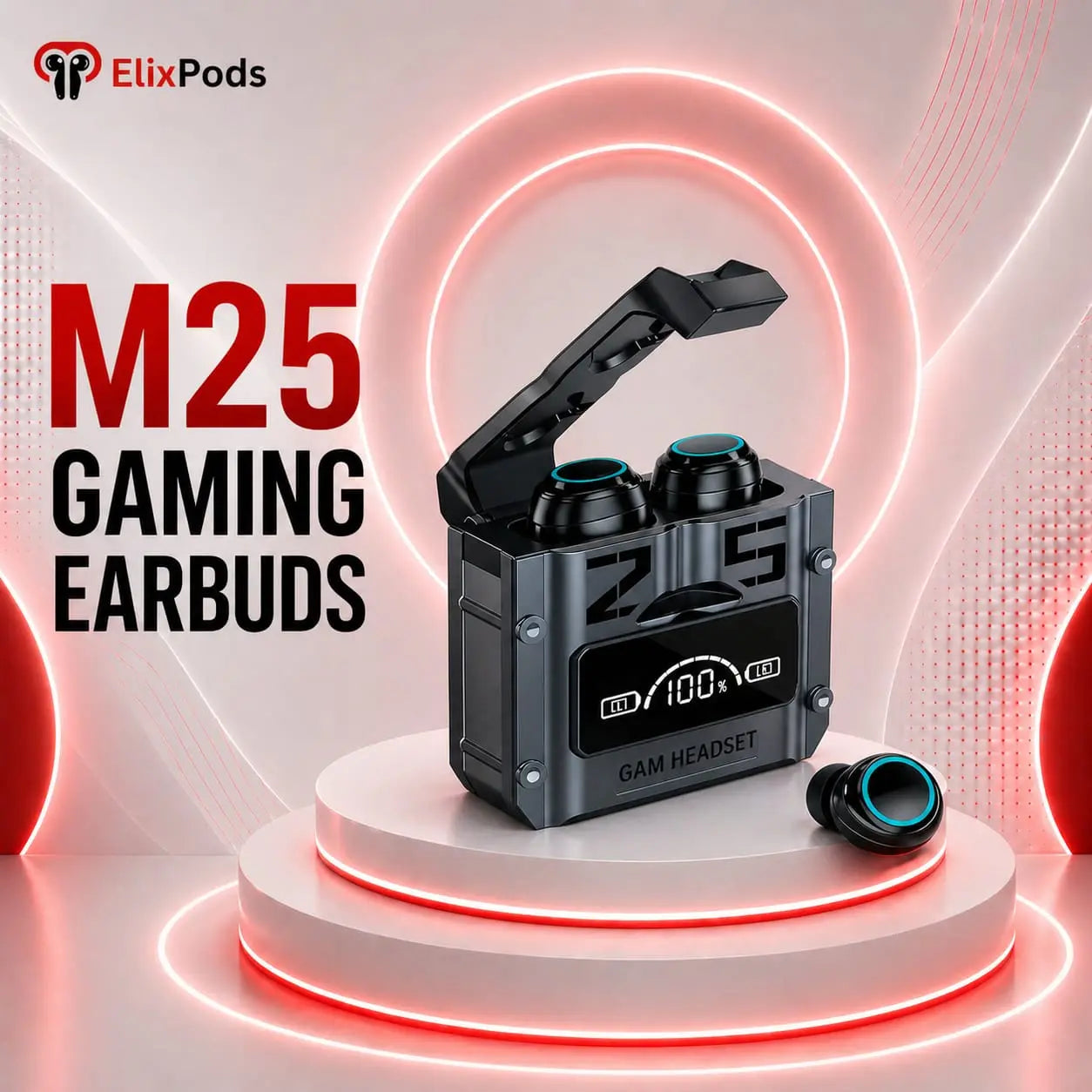 ElixPods M25 Gaming Wireless Earbuds with Ultra Low Latency, LED Power Display and Deep Bass Sound My Store