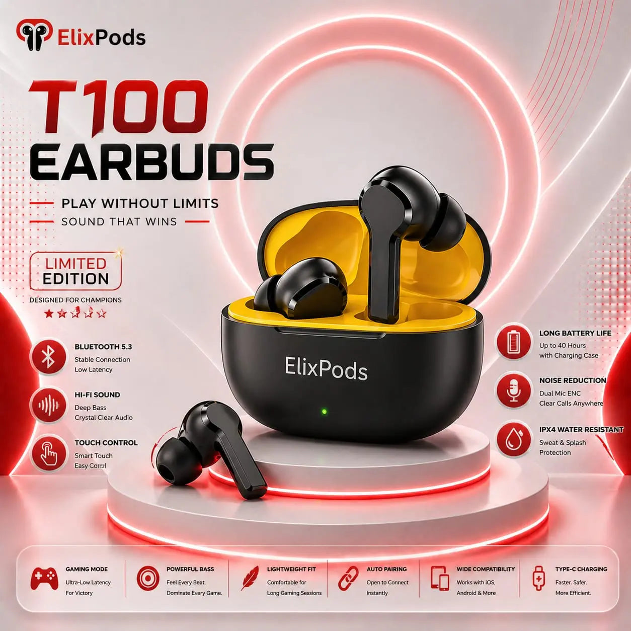 T100 Wireless Earbuds – Premium Hi-Fi Sound, Deep Bass, Smart Charging Case, Ultra-Stable Bluetooth Performance My Store