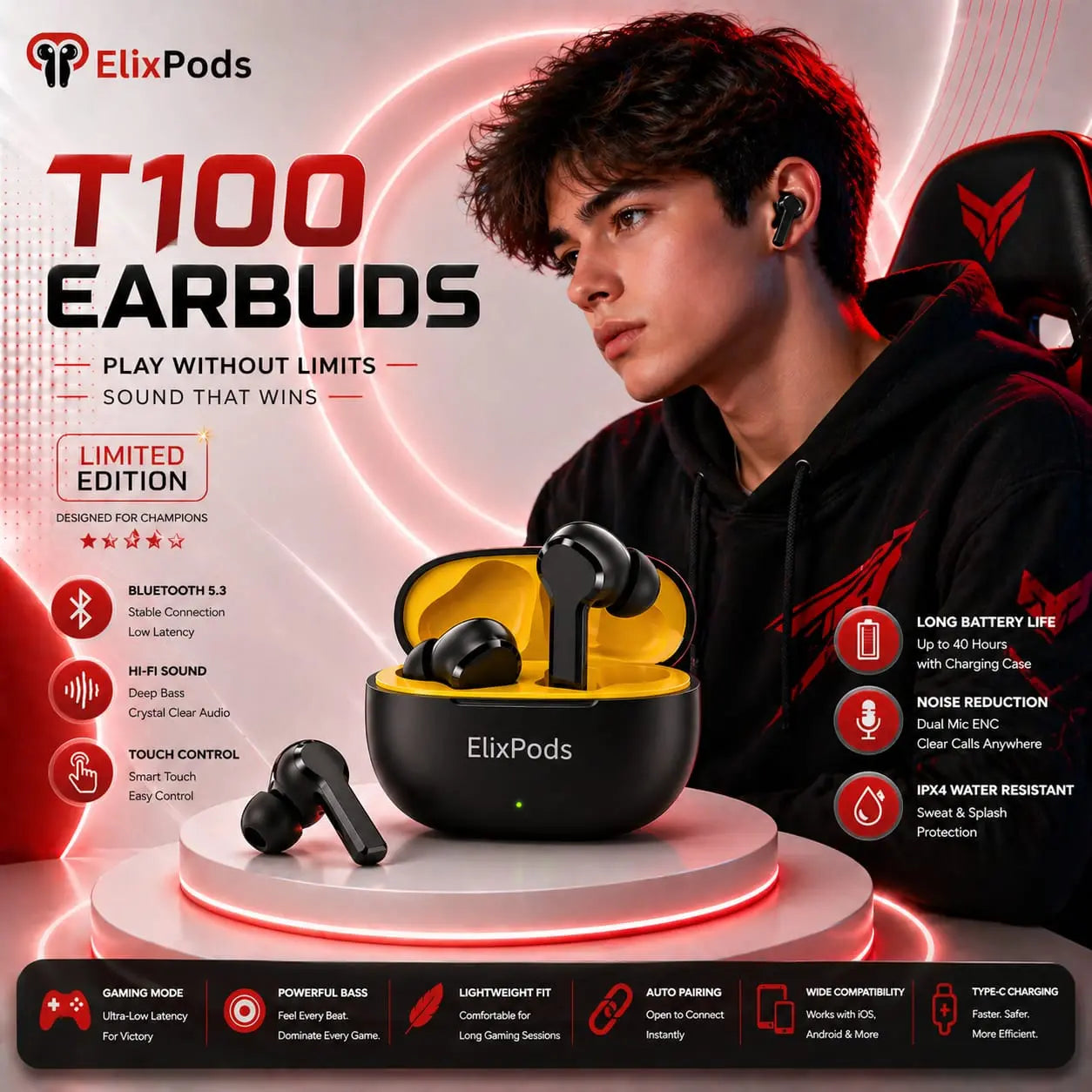 T100 Wireless Earbuds – Premium Hi-Fi Sound, Deep Bass, Smart Charging Case, Ultra-Stable Bluetooth Performance My Store
